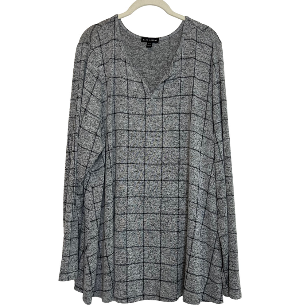 Lane Bryant Womens Lightweight Sweater 18/20 Gray Windowpane Print Long Sleeve
